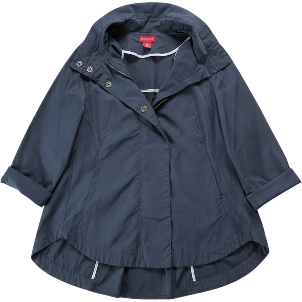 Ciao Milano Utility Modern Minimalist Blue Rain Jacket Gold Buttons No Hood Med